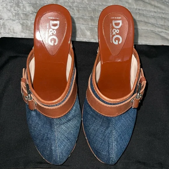 Dolce&Gabbana clogs heels 4” excellent condition denim n leather gorgeous sz 37 - Picture 1 of 8